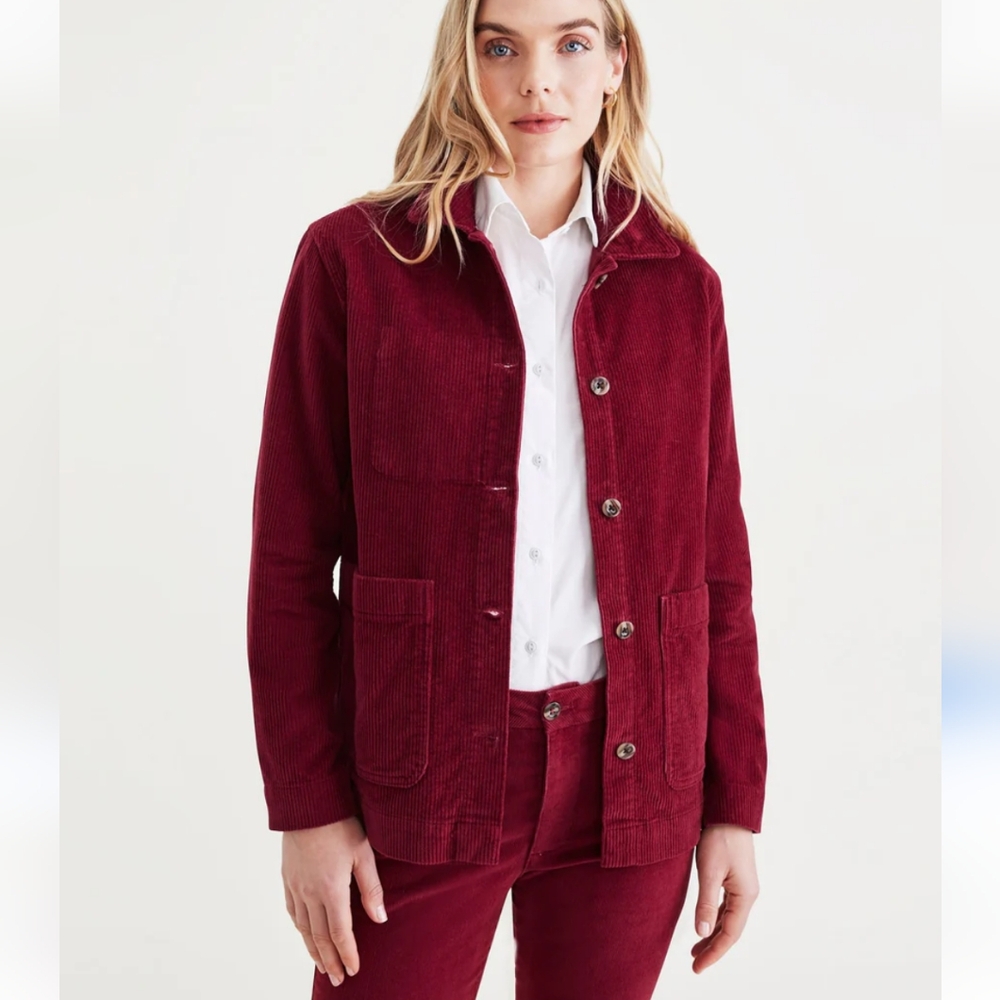 - - Vintage red removable collar corduroy shacket/jacket barn/ chore coat